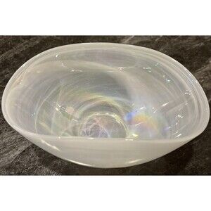 Artistic Accents White Opal Iridescent Swirl Glass Candy Bowl